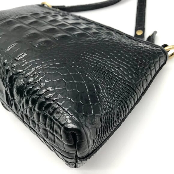 Brahmin Black Croc Embossed Leather Mini Shoulder Bag - Picture 8 of 10